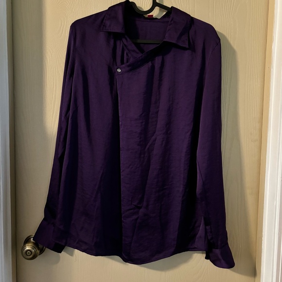 Vince Camuto Purple long sleeve asymetrical neckline blouse Size S - Picture 1 of 5
